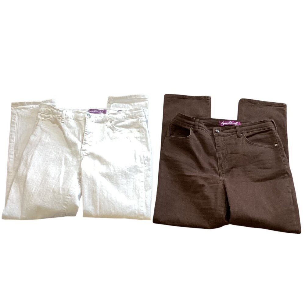 Bundle of 2 Pairs of Gloria Vanderbilt Jeans Sz 10P & 10 Brown & White #327C - Picture 3 of 7